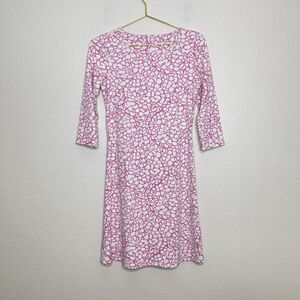 Mahi Gold Dress XS Abstract Floral Pink White 3/4 Sleeve Shift Nylon Beach Cape